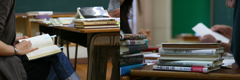 校舎の外でも本を読んでもらいました